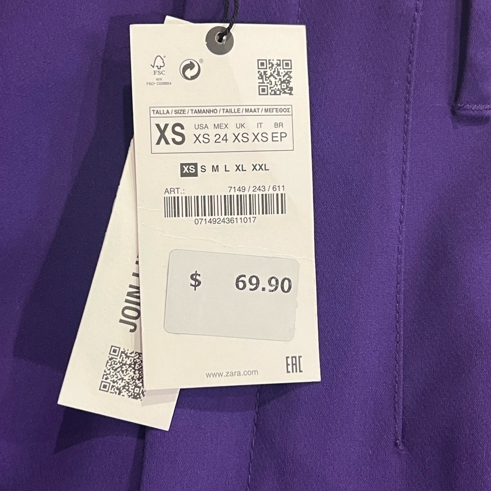 Zara purple high waisted wide leg trouser pants size XS 
NWT - Picture 6 of 8